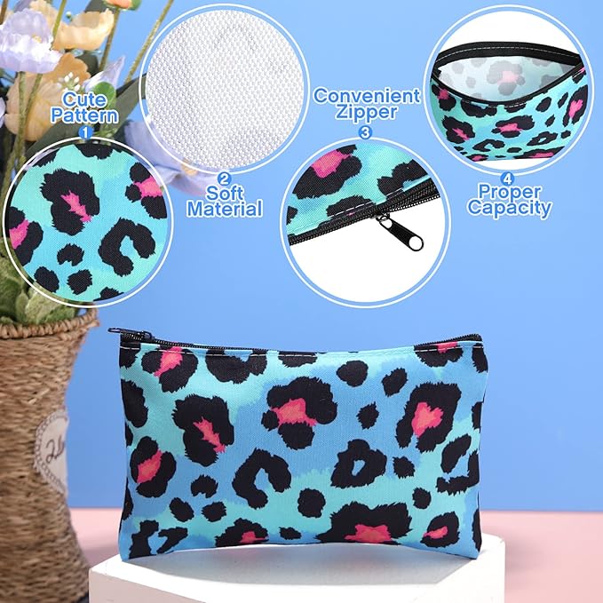 Reginary 20 Pieces Cosmetic Bag for Women, Roomy Makeup Bags with Zipper Toiletry Bag Pouch Travel Accessory Organizer Gifts, 7 x 4.3 Inches(Leopard)