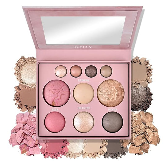 10 Color The Best of the Baked Makeup Palette, Full Size 4-in-1 Baked Powder Palette with Blush, Highlighters, Bronzer and 4 Eyeshadows, Travel-Friendly Compact, Highly Pigmented, Long Lasting