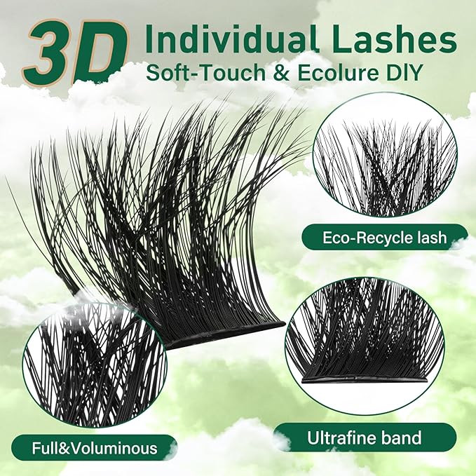 KEYYOU Lash Clusters 3D Effect 231pcs Eyelash Clusters 100D200D 10-18mm D Curl Wispy Lashes Individual Cluster Lashes Natural Volume Soft DIY Lash Extensions (3D-100D200D-D-10-18MIX)
