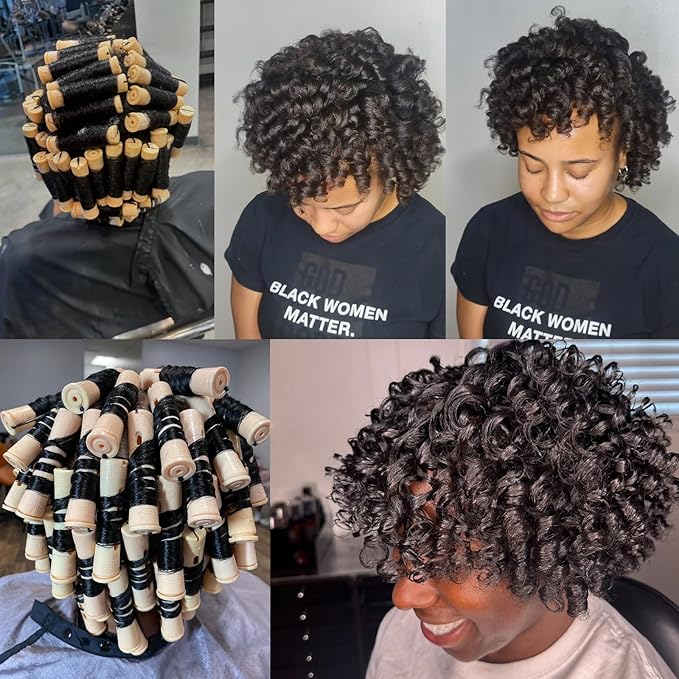 Perm Rods For Short Hair 40Pcs Beige Perm Rods For Black Women Plastic Curl Cold Wave Medium Size Peach Hair Rollers For Hair Styling Hairdressing Tools(Beige,40PCS)
