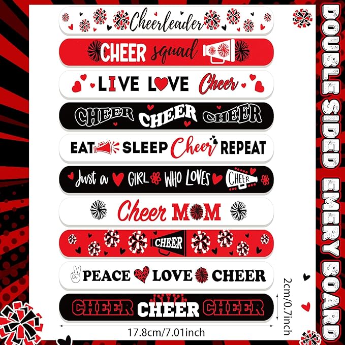 50 Pack Cheerleader Gifts Bulk for Team Cheer Mini Nail Files for Women Cheerleader Emery Boards Funny Cheer Party Favors Small Spa Gifts for Women Teammates Salon Manicure Tools