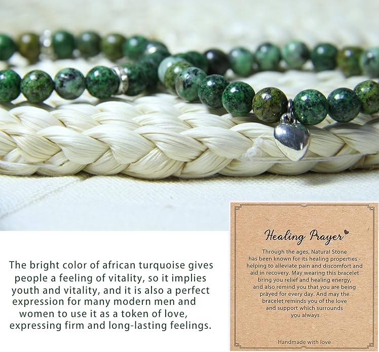 2Pcs Healing Crystal Bracelets for Women Handmade Beaded Bracelet Healing Prayers Crystal 8mm Natural Stone Beads Bracelet Stress Relief Get Well Soon Gifts