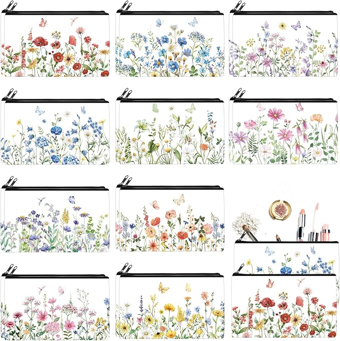 Reginary 20 Pieces Cosmetic Bag for Women, Roomy Makeup Bags with Zipper Toiletry Bag Pouch Travel Accessory Organizer Gifts, 7 x 4.3 Inches (Flowers)