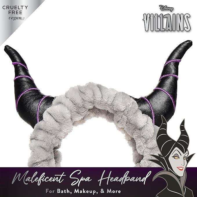 Disney Spa Headband, Soft, Plush, Adjustable, and Fun Hair Accessory for Skincare and Makeup Routines, Maleficent by Belle Masion