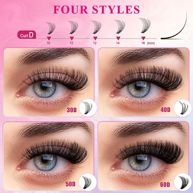 Waltz Lash Clusters Kit Lash Clusters Lashes D Curl Eyelash Clusters Natural Lash Extension Kit Fluffy False Eyelashes DIY at Home with Bond and Seal