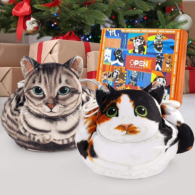 Openhaha Drawstring Travel Makeup Organizer, Cosmetic Pouch Bag, Cat Gift for Women, Lay Flat Makeup Bag Gifts for Cat Lovers (2-Pack)