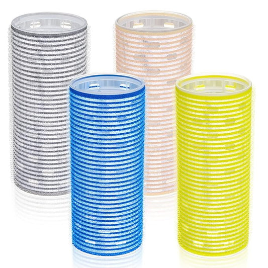 WILLBOND 4 Pcs Long Hair Rollers for Bangs Aluminum Core Curlers Thermal Self Grip Roller for Long and Medium Hair Women Hairstyle (4.7 x 2 Inch,Blue,Yellow,Pink,Gray)