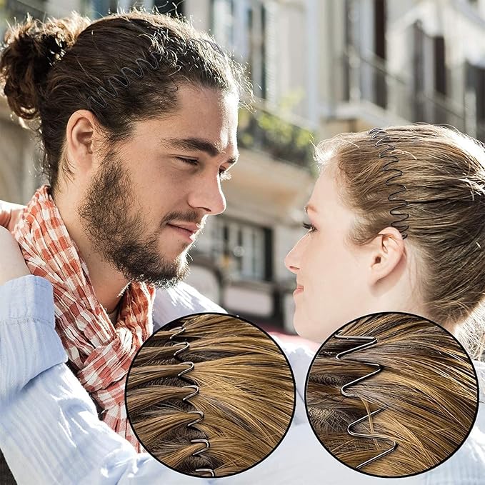 Metal Headbands for Men & Women – Generous Fit for Larger Heads & Thick Hair – Black Wavy Non-Slip Hair Bands for Sports, Gym, Yoga and Daily Wear (3 Pack)