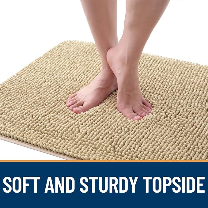 OLANLY Dog Door Mat for Muddy Paws 59x20, Absorbs Moisture and Dirt, Absorbent Non-Slip Washable Doormat, Quick Dry Chenille Mud Mat for Dogs, Entry Indoor Entryway Carpet for Inside Floor, Beige