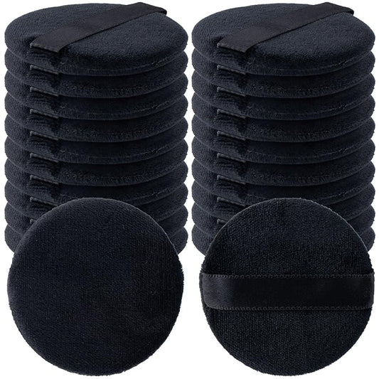 25 Pack 60mm Round Powder Puffs for Foundation Makeup Applicators, Soft Cotton Skin-Friendly Face Powder Sponge Velour Velet Puffs Pads for Cream Cosmetics- Black