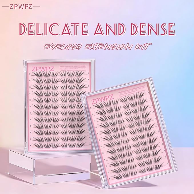 Lash Clusters Kit-Cluster Eyelash Extensions. Volume Lash Clusters. Eyelash Extension Kit. Wispy Lash With Spikes Diy False Extension Kit (croal kit 72pcs)