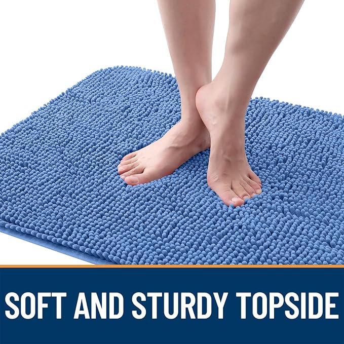 OLANLY Dog Door Mat for Muddy Paws 32x20, Absorbs Moisture and Dirt, Absorbent Non-Slip Washable Doormat, Quick Dry Chenille Mud Mat, Entry Indoor Entryway Carpet for Inside Floor, Cornflower Blue