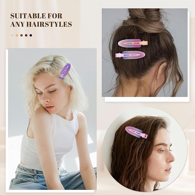 10 Pcs Creaseless No Crease No Bend Flat Hair Clips For Styling Non Slip Makeup Clips For Women Salon Hairstyle,Assorted Purple Pink