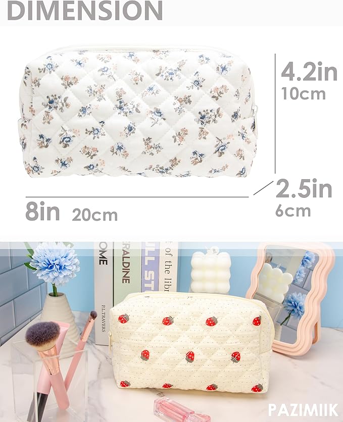 PAZIMIIK Vintage Quilted Makeup Bag Cosmetic Pouch for Brushes Pencils and Travel Make Up Accessories for Women and Girls Gauze Hyacinth