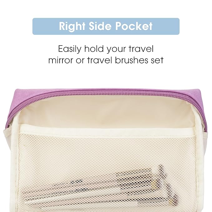 2 Pack Vegan Leather Makeup Bag Zipper Pouch Travel Cosmetic Organizer for Women (Large (Pack of 2), Purple)