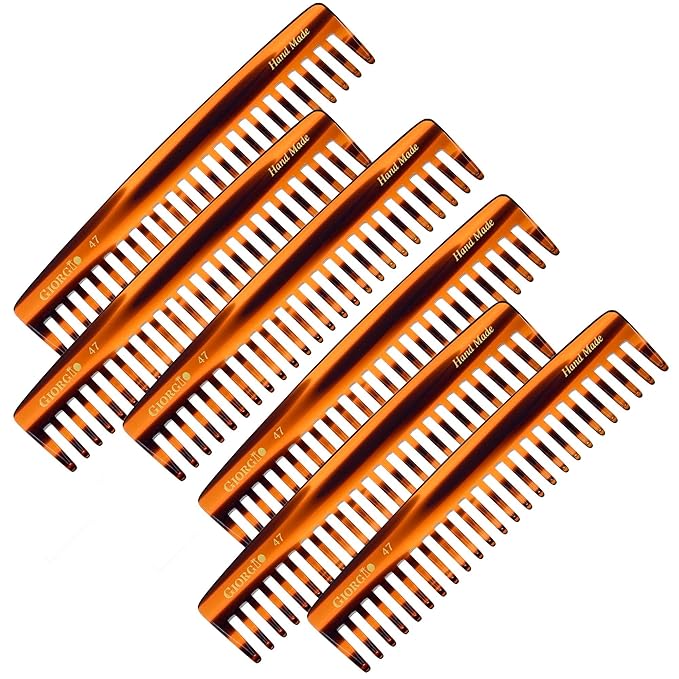 Giorgio G47 Detangling wide tooth comb for Thick Long Curly Wavy Hair. Detangler Comb For Wet and Dry Hair. Handmade, Extra Wide Tooth Comb Saw-Cut, Hand Polished, Tortoise Shell (6")