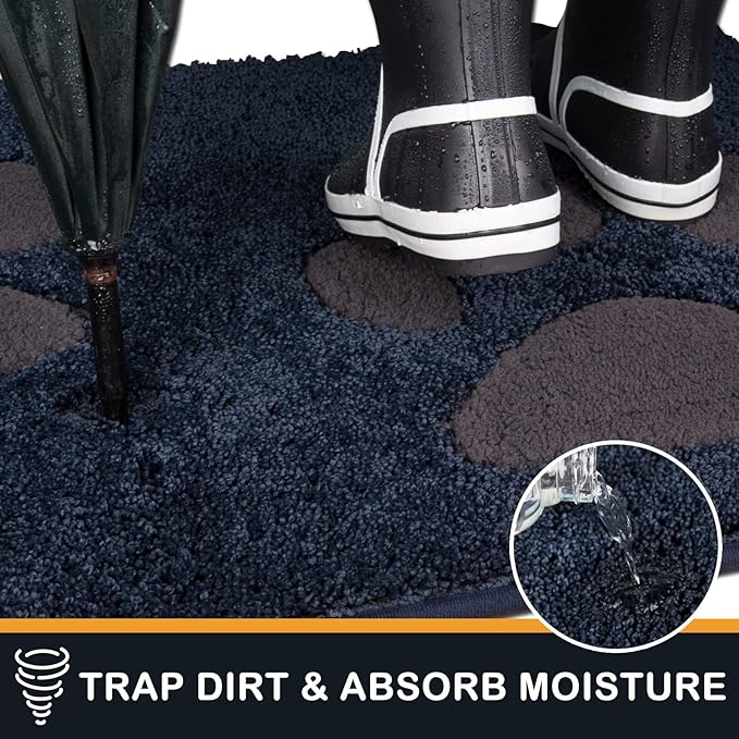 PURRUGS Dirt Trapping Door Mat 24" x 35.5", Non-Skid/Slip Machine Washable Microfiber Entryway Rug, Dog Doormat, Super Absorbent Welcome Mat for Muddy Wet Shoes and Paws, Navy Blue