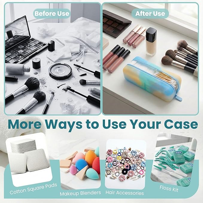 Cotton Pad Swab Travel Case – 2-in-1 Portable Waterproof Qtips Dispenser for Cotton Square Pad & Qtip, Floss, Bobbi Pin, Nail Kit, Hair Accessories Organizer TSA Compliance – VISFRESH (Ocean Breeze)