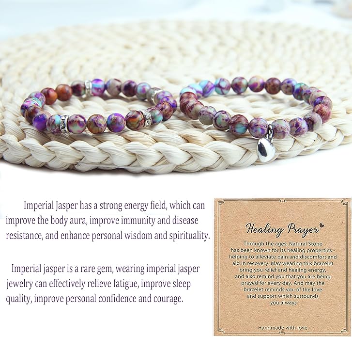 2Pcs Healing Crystal Bracelets for Women Handmade Beaded Bracelet Healing Prayers Crystal 8mm Natural Stone Beads Bracelet Stress Relief Get Well Soon Gifts