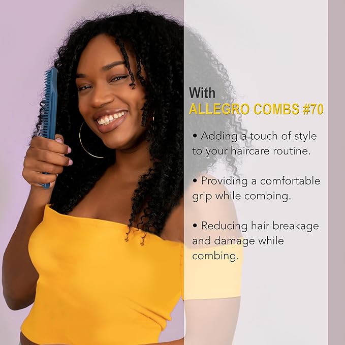 Allegro Combs 3 Row Detangling Comb, Wide Tooth Curl Defining Brush, Perfect for Women Curly Hair Stylists, Curl Defining Comb, Made In The USA, Teal, 1 Piece