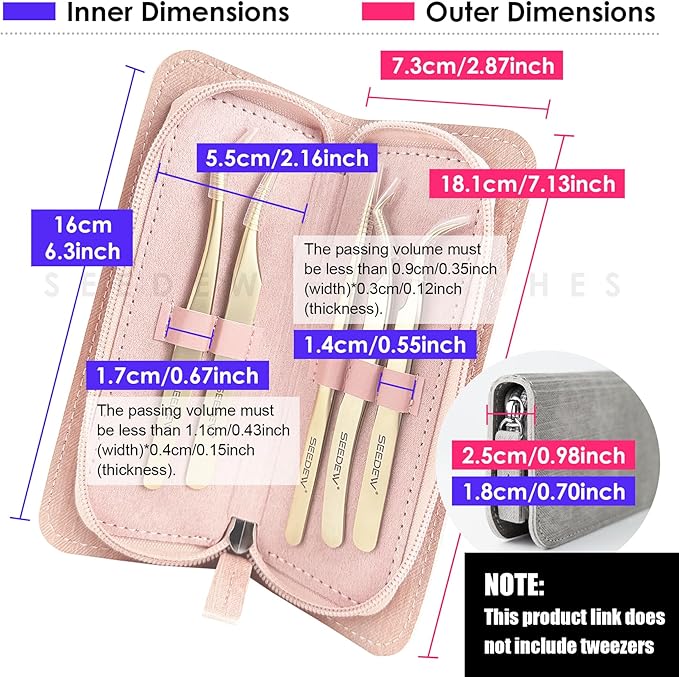 Lash Tweezers Organizer, Eyelash Extension Tweezers Bag, Soft PU 5 Positions Portable Dustproof, Individual Zipper Storage Case Box for Tweezers, Makeup Brush, Slender Small Tools(Grey)