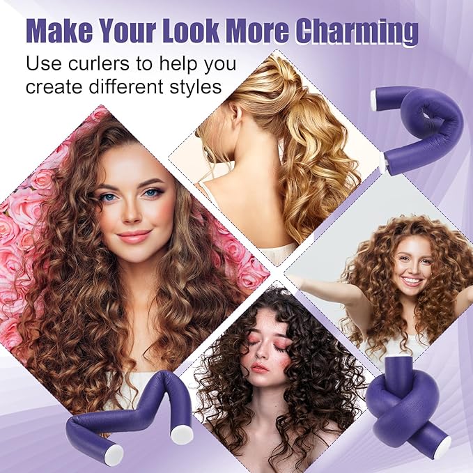 AIDUCHO 30 Pcs Heatless Hair Curlers 7 x 0.55 Inch Flexible Curling Rods Soft Foam Rollers No Heat Bendable Hair Rods Roller for Women Short Medium Long Hair, Purple