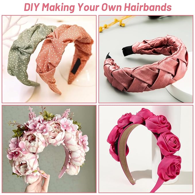 anezus 16 Pcs Satin Headbands Bulk 1 Inch Anti-slip Ribbon Hair Bands Plain Hard Headbands for Women Girls DIY Craft Hair Accessories (Pastel Color)