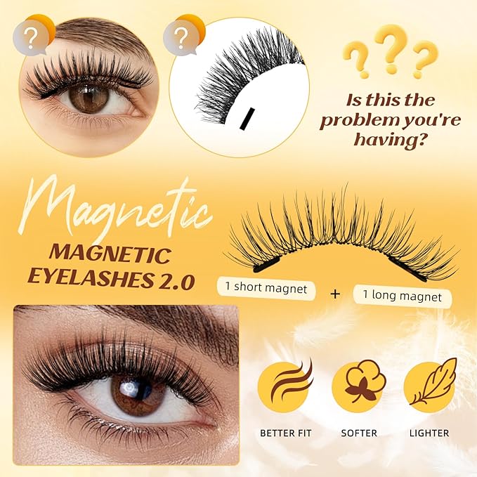 QUEWEL Magnetic Eyelashes with Applicator Reusable No Glue Needed Magnetic Lashes Cat Eye Natural Look Lashes Kit Easy to Wear and Remove(NZH D01)