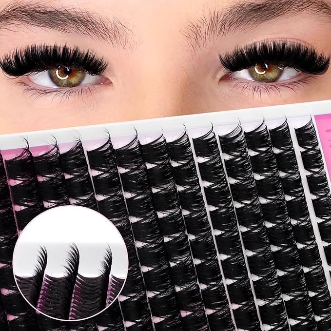 FADLASH Fluffy Lash Clusters 200D Eyelash Clusters 8-16mm Individual Clusters Eyelash Extensions Volume Lash Extensions DIY at Home (200D, 8-16mm)