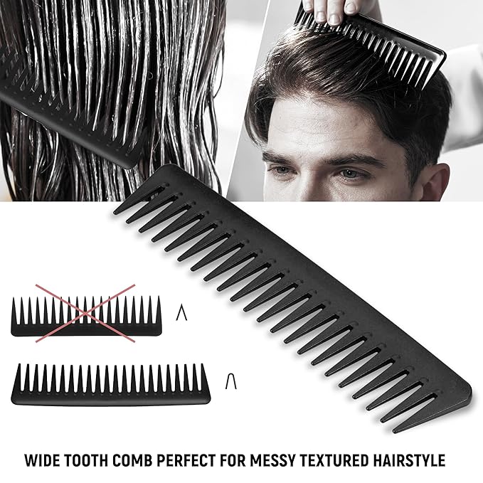 3PCS Comb Set Hair Combs for Men, Fine and Wide Tooth comb - Roller Brush for Adding Volume, Hair Styling mens comb for Styling and Grooming - Frosted Texture