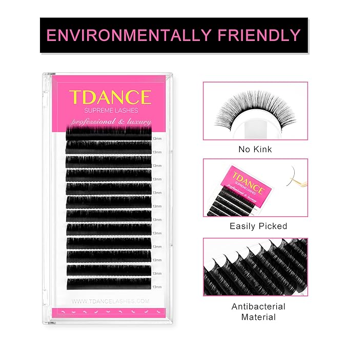 TDANCE Lash Extension Matte Black Eyelash Extension C CC D DD J B L Curl Volume & Classic Lash Extensions 0.03-0.18mm Thickness Professional Salon Use(0.03-D,10 mm)