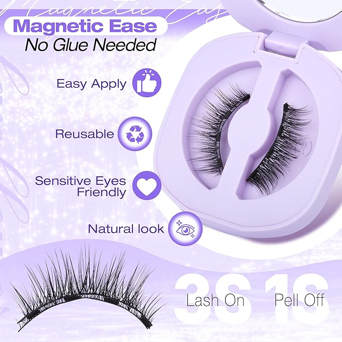 Magnetic Eyelashes Natural Look Magnetic Eyelashes with Applicator No Glue Magnetic Lashes with Applicator Wispy False Lashes with Magnets Reusable Lashes by Lanflower