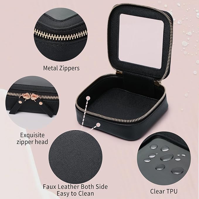 Small Clear Makeup Bag for Women Mini Cosmetic Bag Travel Toiletry Bag Purse Organizer with Zipper Car Essentials (Black, Mini)