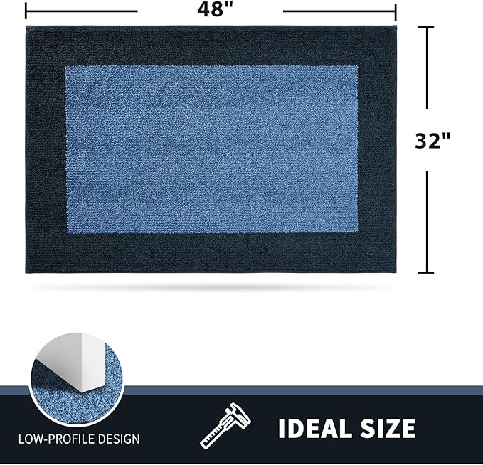 PURRUGS Dirt Trapping Door Mat 32" x 48", Non-Slip Washable Entry Mat, Dog Doormat, Front Door Mat, Super Absorbent Entrance Mat for Muddy Shoes & Paws, Light Blue & Navy