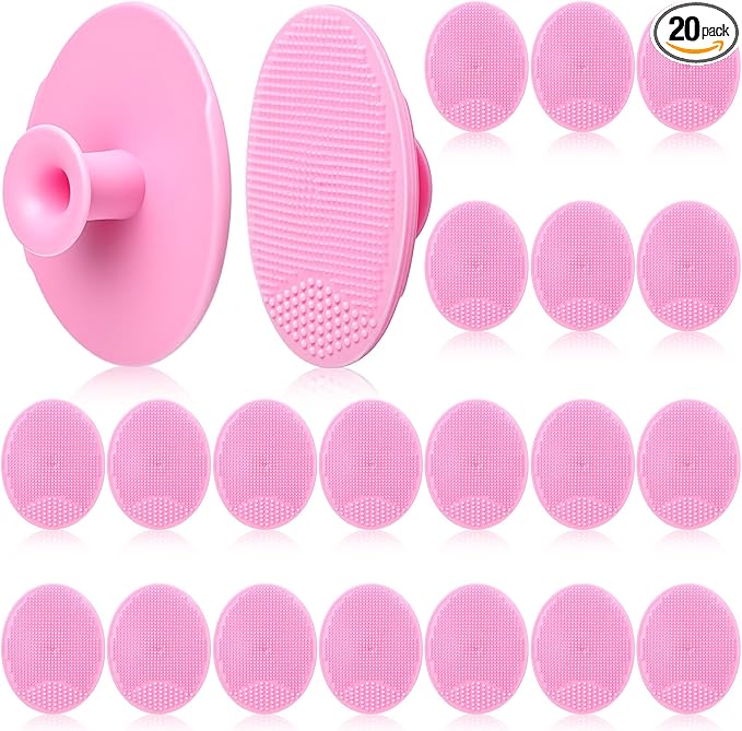 Nuogo 20 Pack Face Scrubber Soft Silicone Facial Cleansing Brush Wash Brush for Deep Cleaning, Face Scrub Brushes for Massage Faces Exfoliator Blackhead Removing Faces Cleansing Pads(Pink)