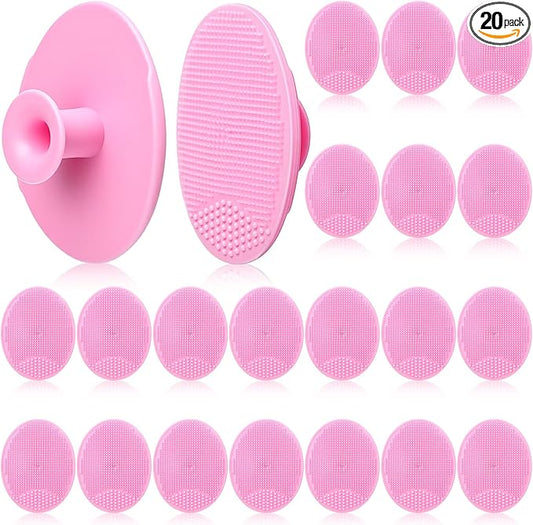 Nuogo 20 Pack Face Scrubber Soft Silicone Facial Cleansing Brush Wash Brush for Deep Cleaning, Face Scrub Brushes for Massage Faces Exfoliator Blackhead Removing Faces Cleansing Pads(Pink)