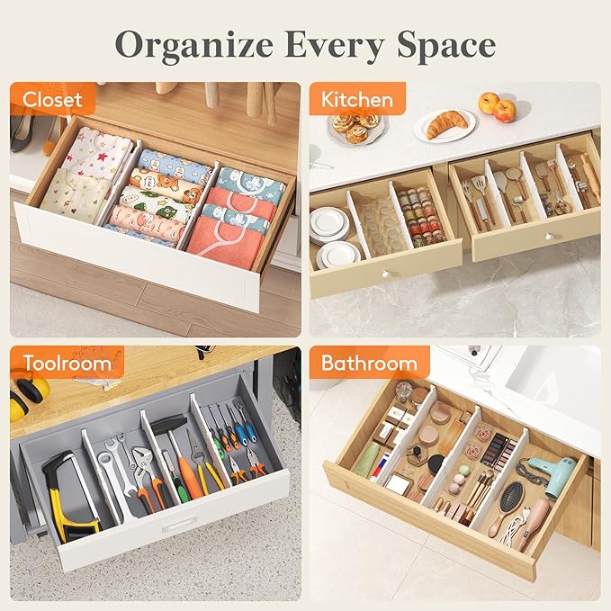 Lifewit 5" Tall 12 Pack Deep Drawer Dividers, 30 –47cm/11.5-18.5" Expandable Drawer Divider for Clothes, White Dresser Drawer Storage Organizers, Clothing Drawer Separators for Dresser Kitchen Bedroom
