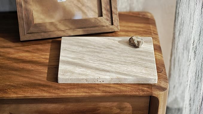 Astavostone Travertine Tray, Cream White Natural Stone Decor Tray for Bathroom Vanity Rectangle Stone Board for Jewelry, Keys, Perfume Coffee Table Organizer (8.6" x 5.9" x 0.6")