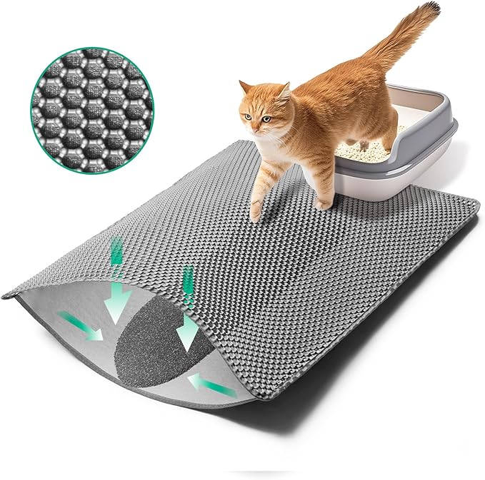GRELY Cat Litter Mats- Extra Large XXL 47''X 36'',2 Layer Litter Box Mat for Indoor Cats,Rug for Pet Kitty,Litter Trapping Mats,Waterproof Urine Proof,Non-Slip