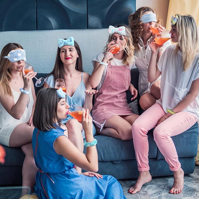Kajaia 48 Pcs Sleepover Party Supplies for Girls Spa Part Favor Slumber Party Supplies for Women Headband Eye Mask Hair Scrunchies Toiletry Bag