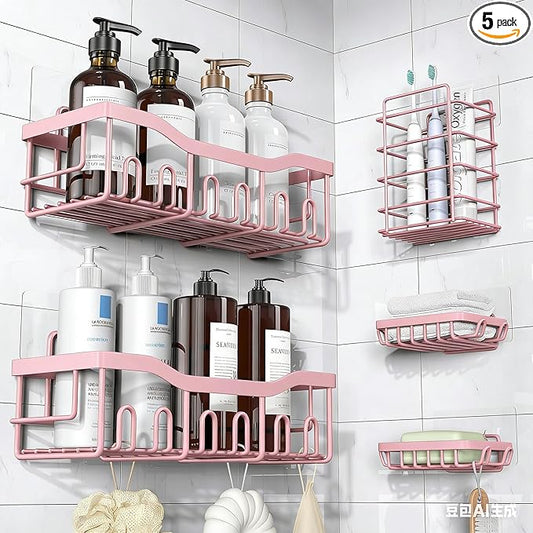 EUDELE 5-Pack Rustproof Stainless Steel Shower Caddy – No Drill Adhesive Bathroom Organizer with Large Capacity, Spacious Shower Shelves for Inside Shower, Kitchen & Home Decor Storage-XL Size