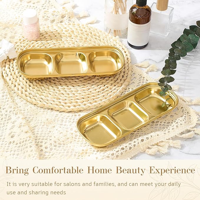 12 Pcs DIY Esthetician Bowls Face Mask Tray Esthetician Supplies Stainless Steel Compartment Serving Tray Women Skincare Products for Spa Salon Aesthetician Beauty, Nail Art (Gold,Medium)