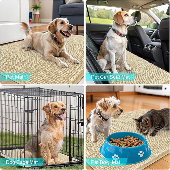 OLANLY Dog Door Mat for Muddy Paws 59x24, Absorbs Moisture and Dirt, Absorbent Non-Slip Washable Doormat, Quick Dry Chenille Mud Mat for Dogs, Entry Indoor Entryway Carpet for Inside Floor, Sand