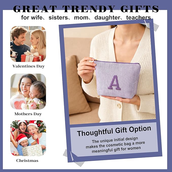 Sister Birthday Gifts for Girls - Travel Makeup Bag, Big Sister Gifts for Girls 6-12 Year Old Girl Gift Teen Girl Gifts Trendy Stuff, Personalized Cute Stuff Initial Makeup Bags, Purple r S