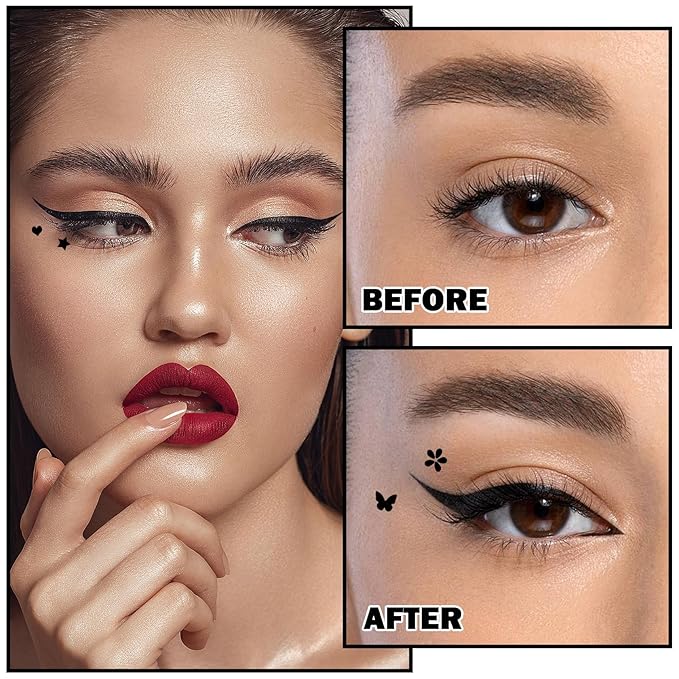 5PCS Liquid Winged Eyeliner Stamp Pen Set - Double-headed Black Eye Liner Pencil - Long-lasting Waterproof Stamp Eyeliner Set for Eye Makeup - Star, Heart, Flower, Butterfly, Triangle