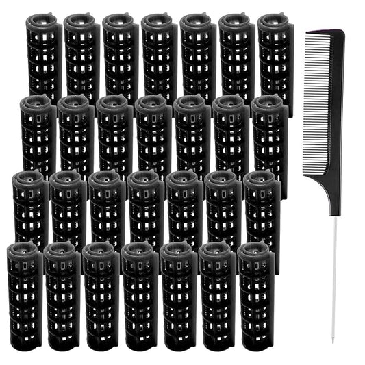 28PCS Plastic Hair Rollers Set 1.5cm/0.6in Heatless Rollers Hair Curlers Self Grip Rollers Tools for DIY Hairdressing Hair Salon(Black)