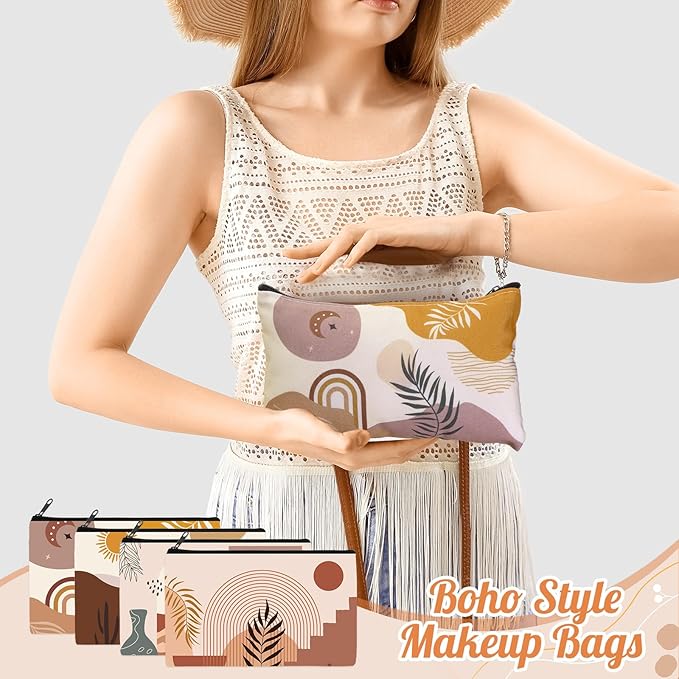 Reginary 20 Pieces Cosmetic Bag for Women, Roomy Makeup Bags with Zipper Toiletry Bag Pouch Travel Accessory Organizer Gifts, 7 x 4.3 Inches(Boho)