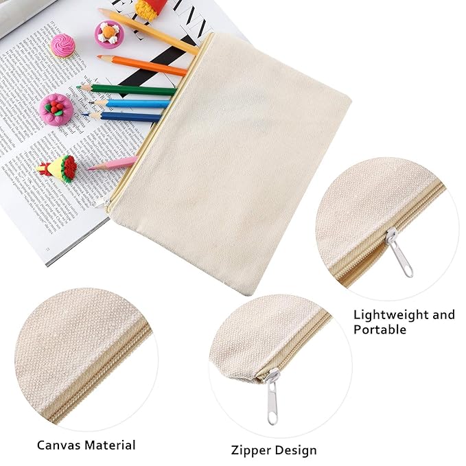 meekoo 16 Pack Blank Canvas Pouch Zipper Cosmetic Bag Bulk Plain Makeup Pouch Sublimation DIY Craft Multipurpose Travel Toiletry Bag for Makeup Cosmetic Stationary Storage Organizer(M,Beige and Black)