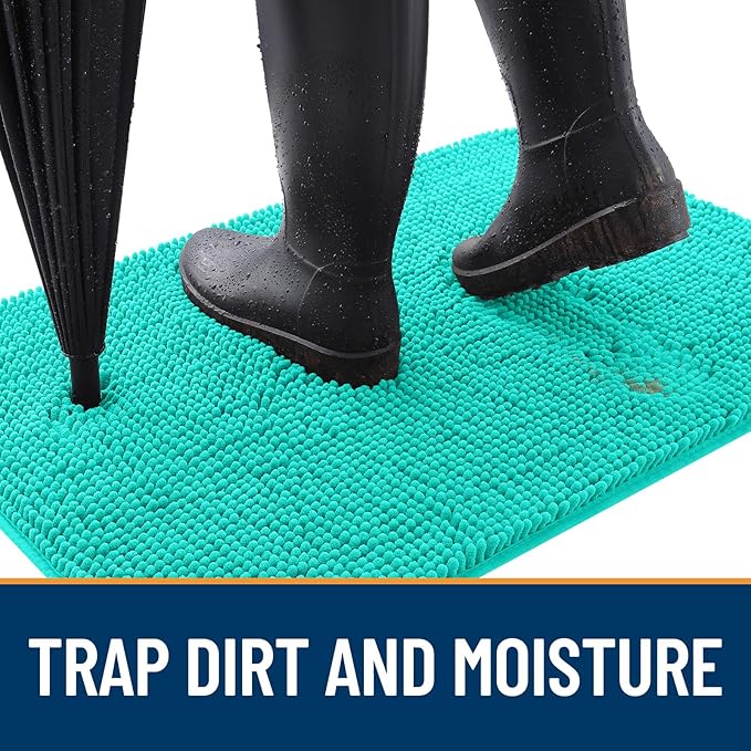 OLANLY Dog Door Mat for Muddy Paws 34x21, Absorbs Moisture and Dirt, Absorbent Non-Slip Washable Doormat, Quick Dry Chenille Mud Mat for Dogs, Entry Indoor Entryway Carpet for Inside Floor, Teal