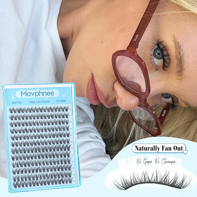 Wispy Lash Clusters Kit 10-12MM Natural Cluster Eyelash Extensions 192PCS DIY Lash for Everyday Wear, with Invisible Clear Band & Lifted CC Curl | Includes Lash Bond and Seal Glue & Precision Tweezers